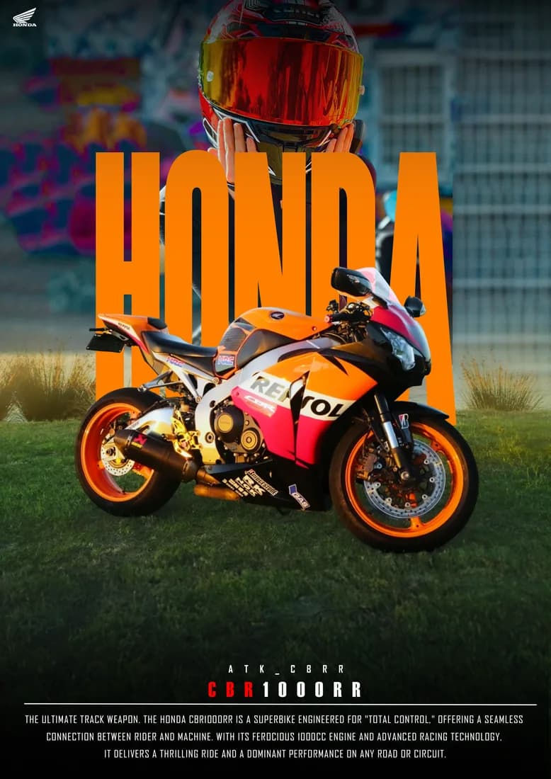 Repsol Honda with helmet portrait backdrop instead of riding photo.