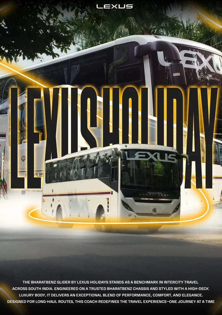 White Lexus Holidays coach with bright golden light ring around the bus.