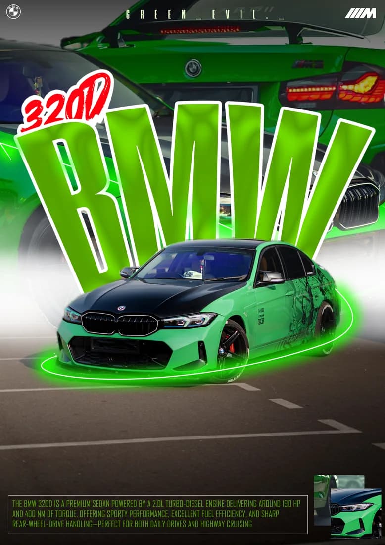 Alternate green BMW composition with different lighting and car placement.
