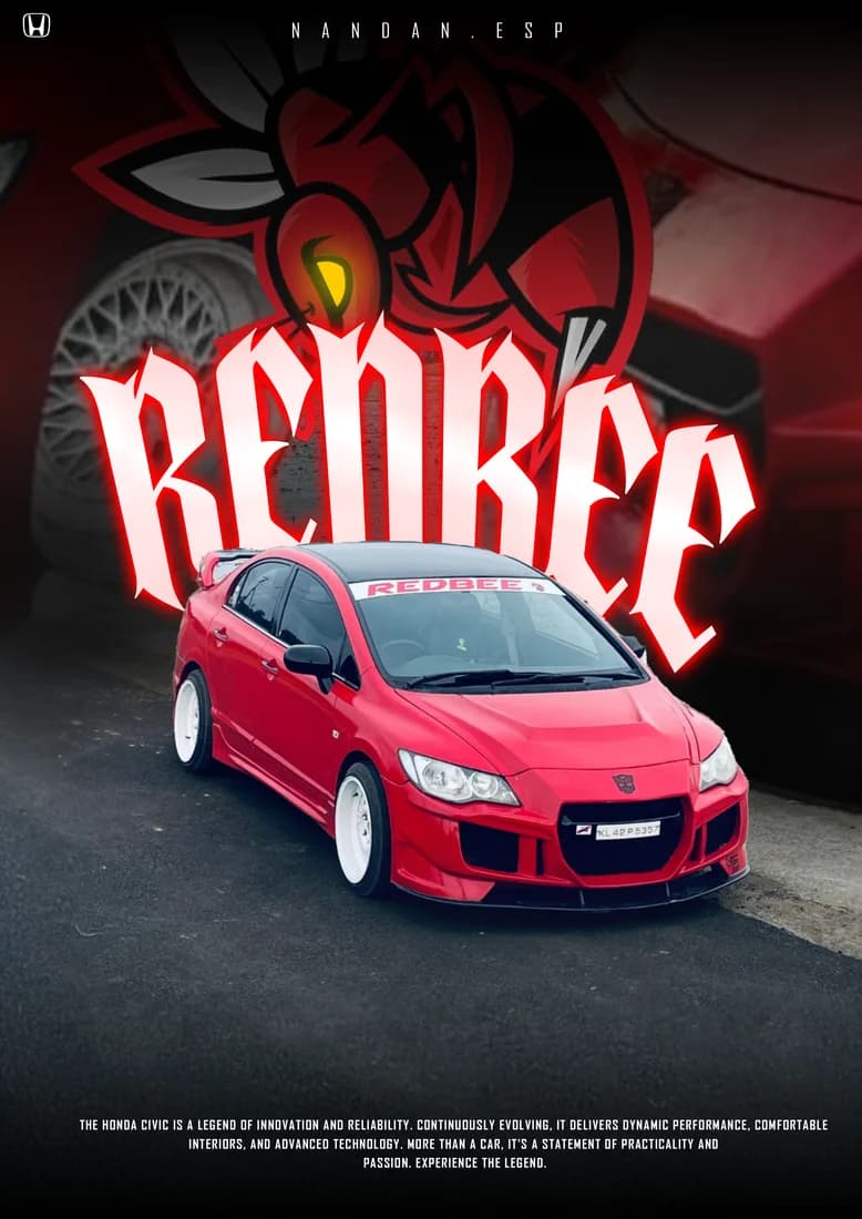 Alternate Redbee Civic composition with adjusted crop and less red ground tint.