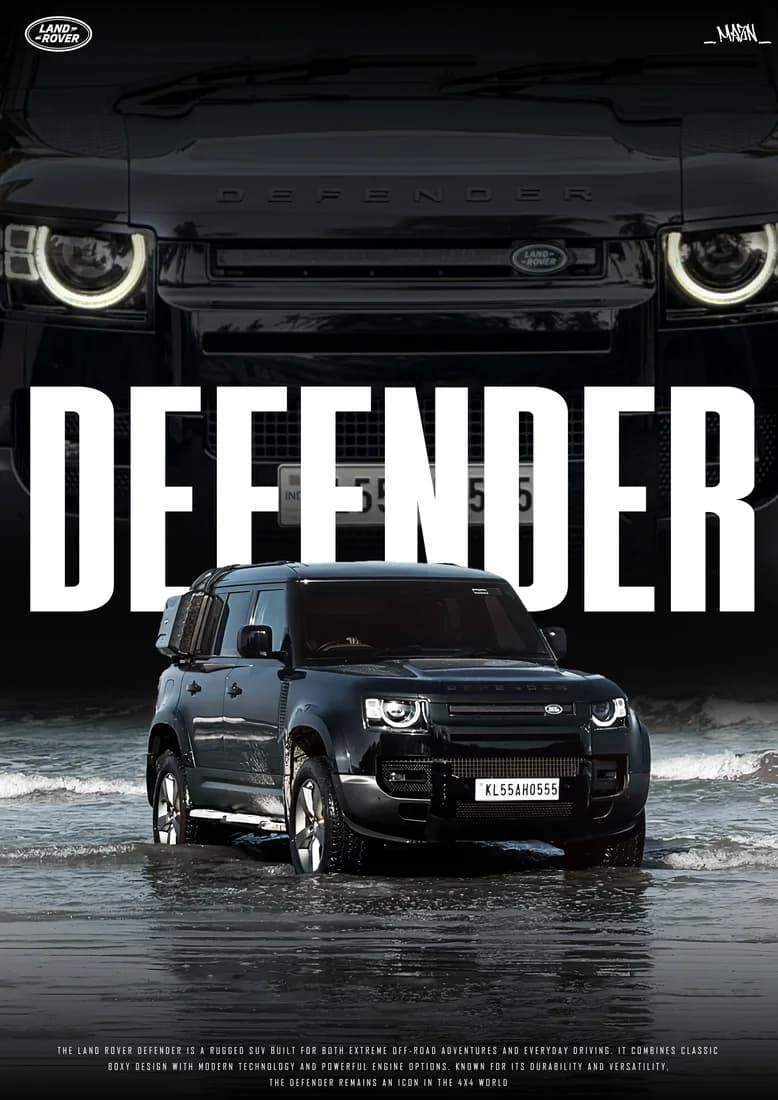 Black Defender on wet sand with solid white DEFENDER lettering.