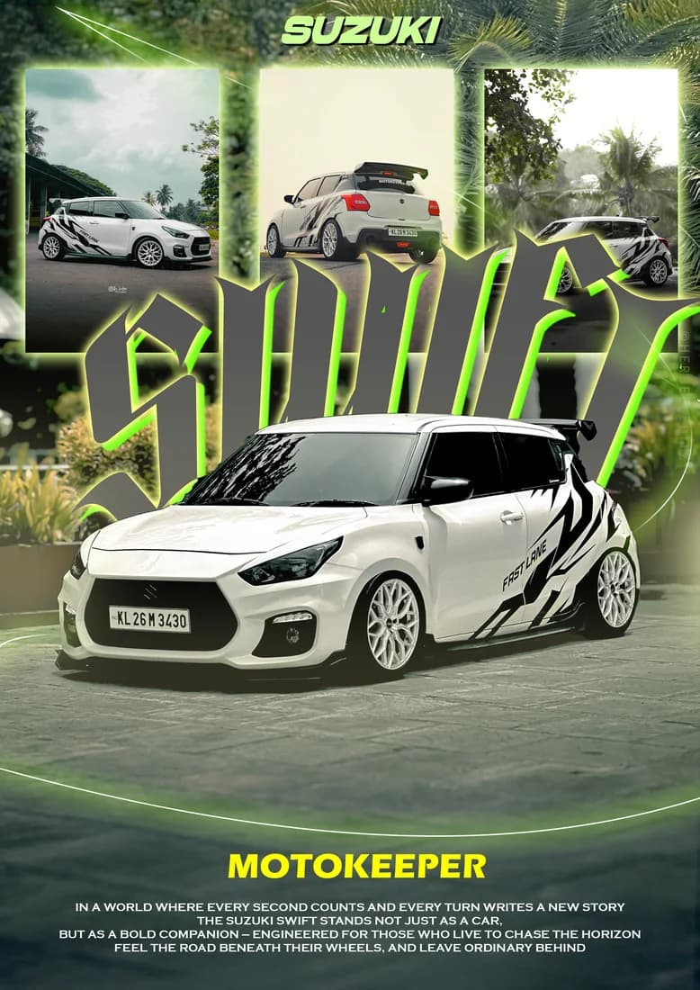 White Swift with black side graphics, green gothic title and MOTOKEEPER footer.