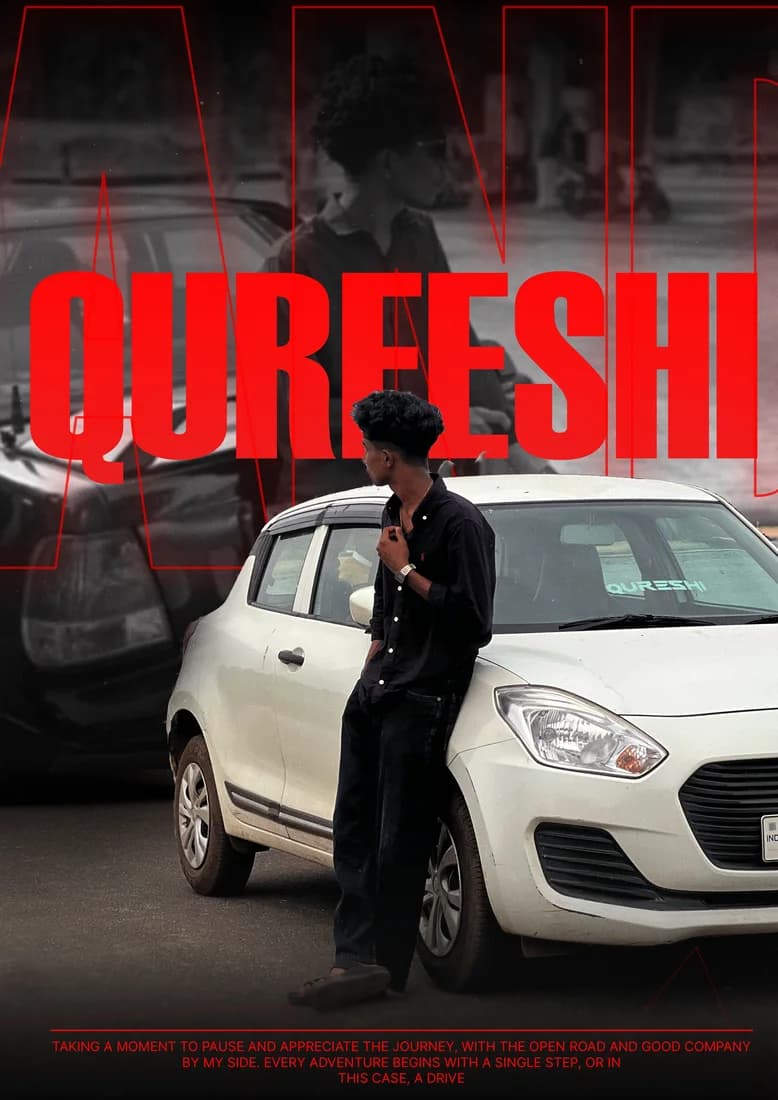 White Swift and owner portrait with red QUREESHI text and a close vehicle crop.