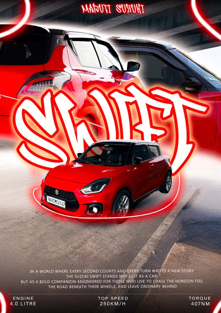 Red Swift with white graffiti title and enlarged rear-side backdrop.