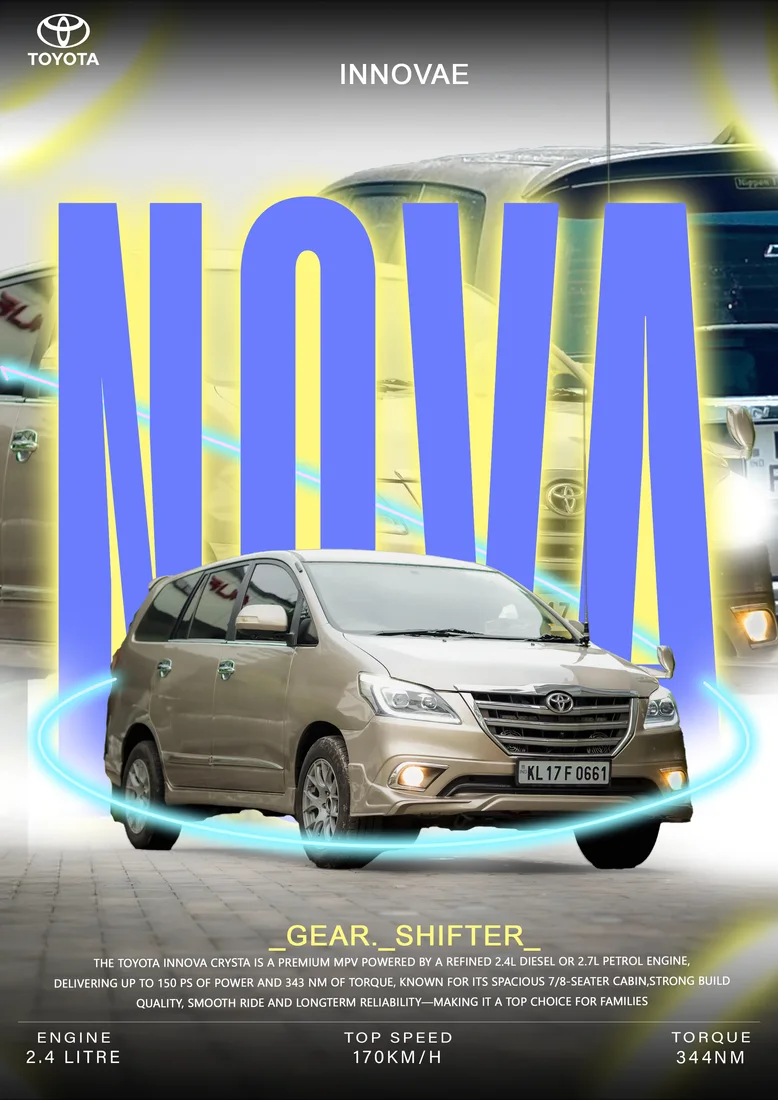 Beige Innova angled view with purple INNOVA title and cyan ring.
