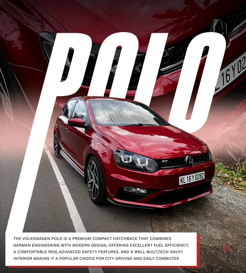 Red Polo on a marked road with large diagonal white POLO lettering.