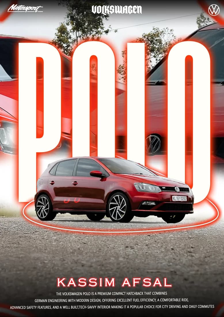 Alternate red Polo and KASSIM AFSAL layout with motorsport-style top labels.