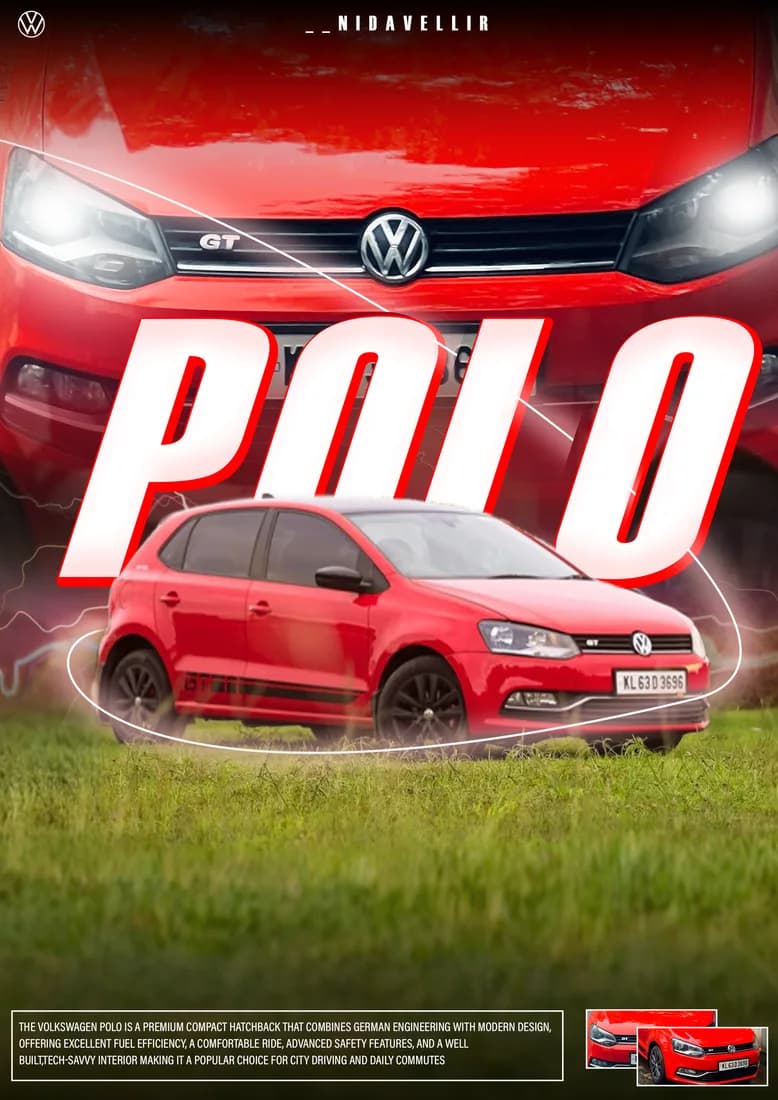 Red Polo GT on grass with white italic title and NIDAVELLIR header.